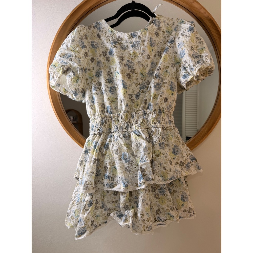 En Saison White Floral Mini Dress with Blue and Yellow Accents